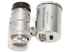 Microscop de buzunar cu LED pentru bijuterii, scoala, natura, lampa UV pentru bancnote, 60x, cu husa, argintiu