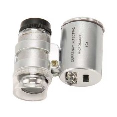Microscop de buzunar cu LED pentru bijuterii, scoala, natura, lampa UV pentru bancnote, 60x, cu husa, argintiu