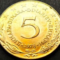 Moneda 5 DINARI / DINARA - RSF YUGOSLAVIA, anul 1978 * cod 2491 UNC luciu batere