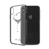 Husa iPhone X Cristale Swarovski GloMax, Argintiu, Transparenta, Rezistenta la Socuri si Zgarieturi