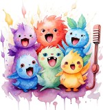 Cumpara ieftin Sticker Decorativ Animale Dragute Mov 64cm, Autocolant PVC, Autoadeziv, Camera Copii, Usa, Spatiu Comercial