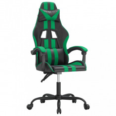Scaun de gaming pivotant, negru și verde, piele ecologică
