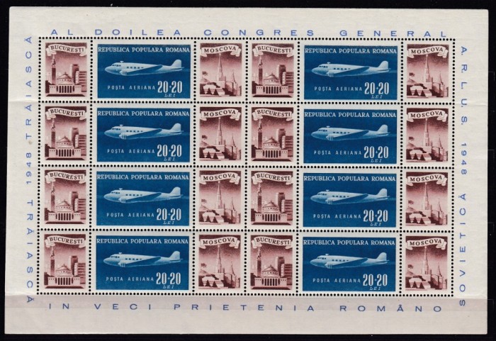 ROMANIA 1948 LP 241a AL DOILEA CONGRES ARLUS IN COALA DE 8 TIMBRE CU VINIETE STARE MNH