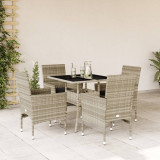 Set mobilier gradina Gossi, 5 piese, poliratan gri deschis, perne incluse, masa sticla, 4 locuri