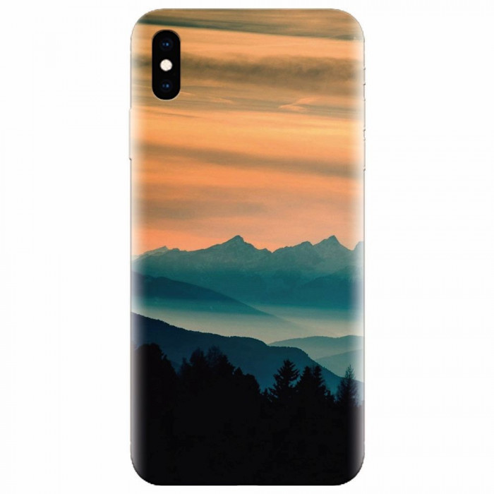 Husa silicon pentru Apple Iphone XS Max, Blue Mountains Orange Clouds Sunset Landscape