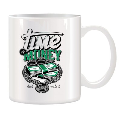 Cana alba personalizata Time is Money, INOVATIX&amp;reg;. 330ml foto