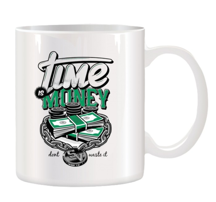 Cana alba personalizata Time is Money, INOVATIX&reg;. 330ml