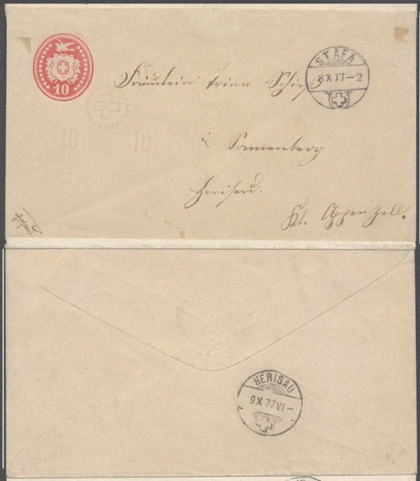 Switzerland 1877 Postal History Rare Cover Stafa to Herisau DB.559