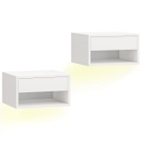 HOMCOM Noptieră set de 2 cu iluminare RGB-LED, noptieră suspendată cu sertar și nișă deschisă, Alb | Aosom Romania
