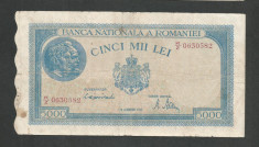 ROMANIA 5000 5.000 LEI 10 Octombrie 1944 [28] filigran bnr orizontal foto