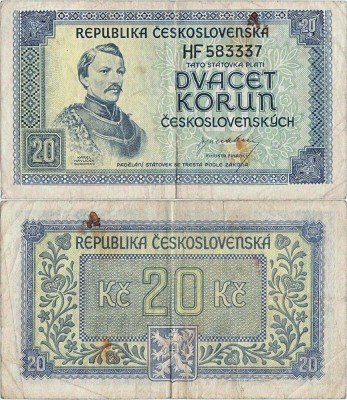 1945 , 20 korun ( P-61a ) - Cehoslovacia foto