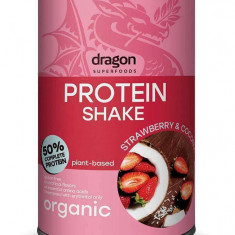 Shake proteic capsuni si cocos 50% proteine bio, 450g, Dragon Superfoods