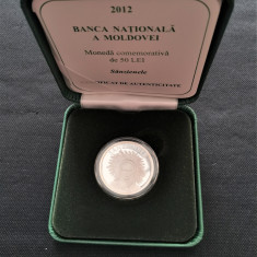 MOLDOVA - 50 Lei 2012 - Sanzienele - Argint Proof in cutie + certif