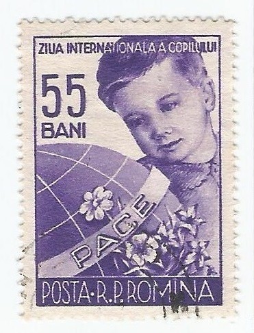 Romania, LP 406/1956, Ziua Internationala a Copilului, eroare, oblit.
