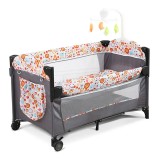 Patut Pliant Lexi 2 Nivele cu Carusel, Tarc Joaca, Plasa Transparenta, Gri, 120x60 cm, 0-4 Ani + Geanta Transport