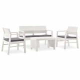 Set mobilier de gradina cu perne, 4 piese, alb, plastic GartenMobel Dekor, vidaXL