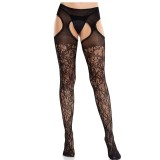 Leg Avenue Hosiery-Ciorapi din Dantelă Florală cu Criss-cross