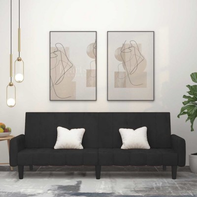 vidaXL Canapea extensibilă cu 2 locuri, negru, catifea 375780 foto