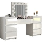 Cumpara ieftin Masa de toaleta/machiaj, alba, sertare lucioase, cu oglinda si LED-uri, Silvia, 155x42x135 cm