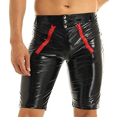 Pantaloni Piele PU Fermoar BDSM Model Colanti Negru Vinil Barbati Boxeri foto