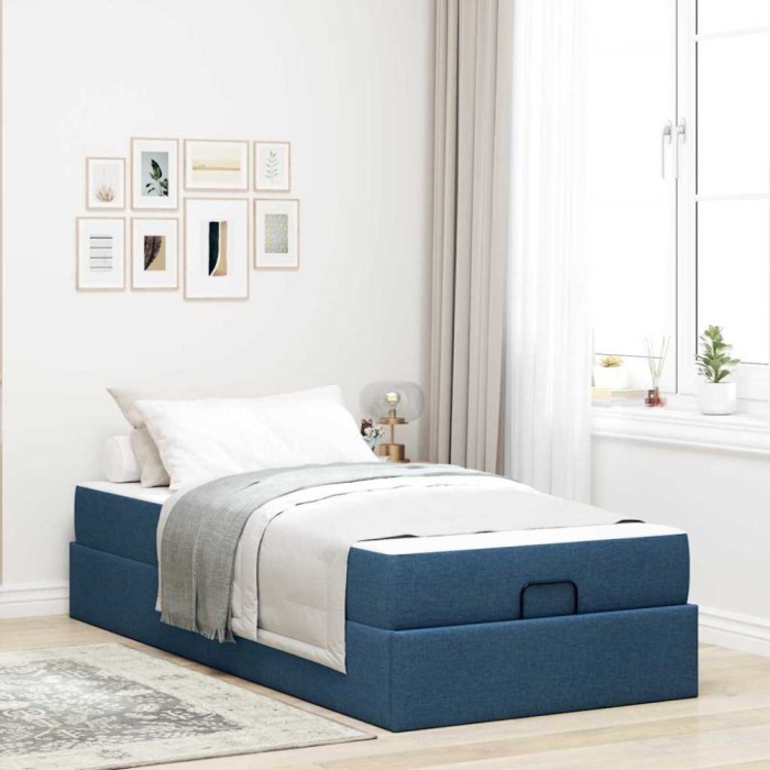 vidaXL Cadru de pat cu saltea albastru 90 x 200 cm țesătură 3399465