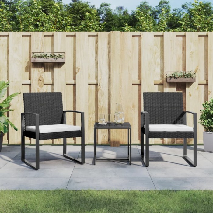 Set mobilier de gradina cu perne, 3 piese, negru, PP ratan GartenMobel Dekor