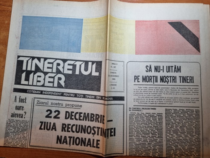 ziarul tineretul liber 22 decembrie 1990- un an de la revoutie