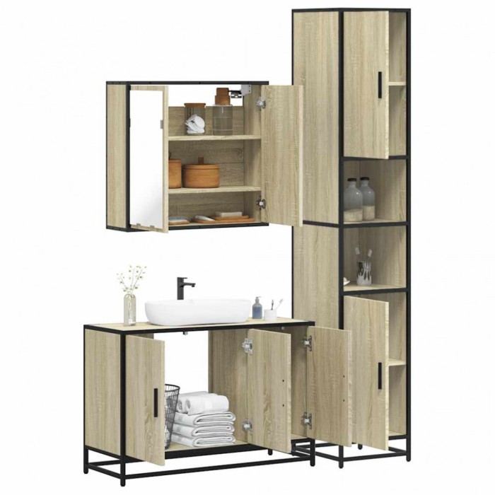 vidaXL Set mobilier de baie, 3 piese, stejar sonoma, lemn prelucrat 3301071