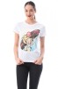 Tricou Dama Alb Imprimeu Surf Maneca Scurta Bumbac Casual Marimi M S/M