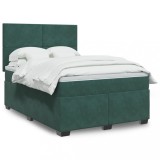 VidaXL Pat box spring cu saltea, verde &icirc;nchis, 140x190 cm, catifea 3293203