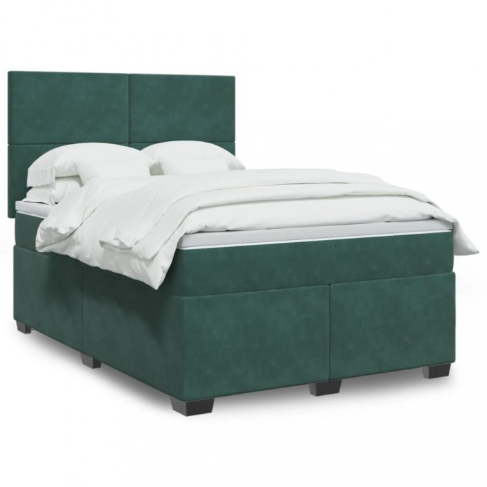 vidaXL Pat box spring cu saltea, verde &icirc;nchis, 140x190 cm, catifea 3293203