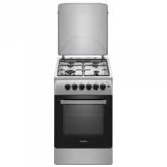 Aragaz Samus SM561XPBS, 4 Arzatoare gaz, Cuptor gaz, Aprindere electrica plita, Timer, Sigurante plita si cuptor, Inox/ Argintiu