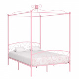 VidaXL Cadru de pat cu baldachin, roz, 140 x 200 cm, metal