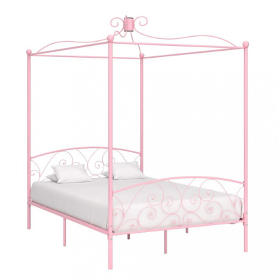 vidaXL Cadru de pat cu baldachin, roz, 140 x 200 cm, metal foto