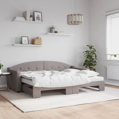vidaXL Pat de zi cu extensie și saltele, gri taupe, 80x200 cm, textil 3197546 foto