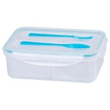 Cumpara ieftin Cutie/caserola alimente, plastic, etansa, albastru, 2 compartiment, cu lingura si furculita, 1.5 L, 22x15.2x7.6 cm, MagicHome, Magic Home