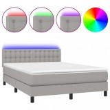 Cumpara ieftin Pat cu arcuri, saltea si LED, gri deschis, 140x190 cm, textil