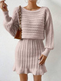Rochie mini din tricot, cu talie elastica, roz, dama, Shein