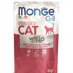 Monge Grill Chunkies Sterilised Cat - Hrana umeda super-premium - Vitel - 85g