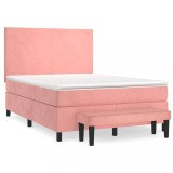 Cumpara ieftin Pat box spring cu saltea, roz, 140x190 cm, catifea