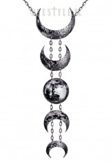 Colier gotic lung cu fazele lunii Lunar - argintiu foto