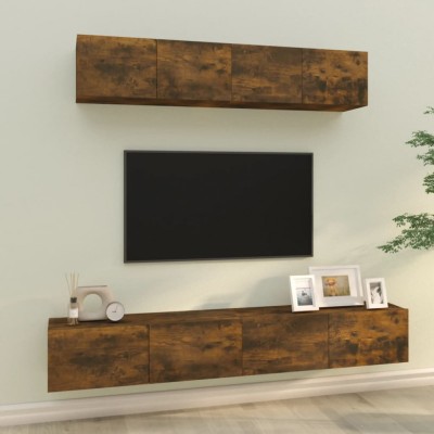 vidaXL Set dulapuri TV, 4 piese, stejar fumuriu, lemn prelucrat foto