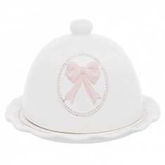 Platou decorativ cu capac din ceramica alb roz aperitiv desert ? 20*13 cm foto