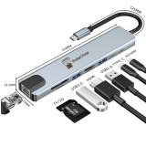 Hub USB-C adaptor 8 in 1, PRESTIGE CHARGE&reg;, intrare Type-C, iesire LAN RJ45 Ethernet/HDMI 4k/ USB-C PD 100W/ USB-C /USB 3.0/USB 2.0/ SD/TF Card, Docki