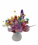 Marturie Martisor tip magnet de frigider cu floare de cires si plante naturale uscate - Multicolor Alb, Eventissimi&reg;