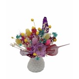 Marturie Martisor tip magnet de frigider cu floare de cires si plante naturale uscate - Multicolor Alb