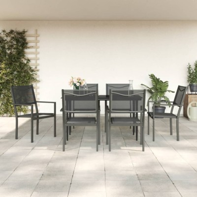 vidaXL Set mobilier de grădină, 7 piese, negru, oțel și textilenă foto