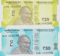 Bancnota India 20 si 50 Rupii 2022 - PNew UNC ( set x2 - vezi descriere )