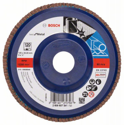 Bosch Disc de slefuire evantai X571, Best for Metal D=125mm G=120, drept foto