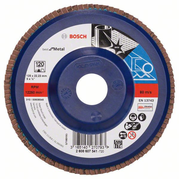 Bosch Disc de slefuire evantai X571, Best for Metal D=125mm G=120, drept